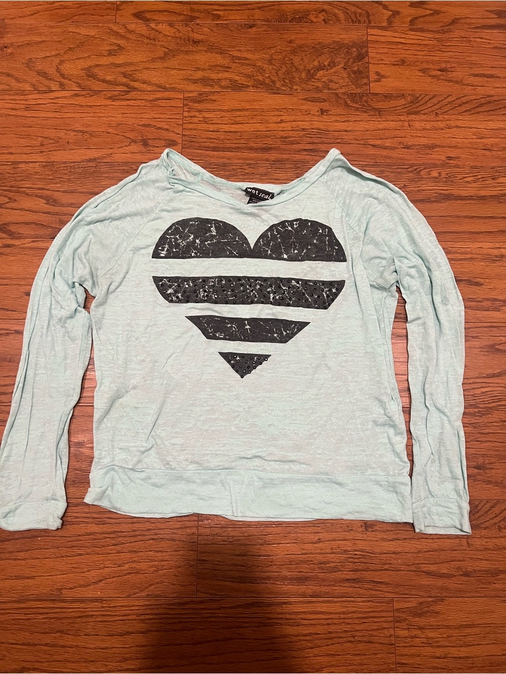 Wet seal Sheer Rhinestones Heart shirt
